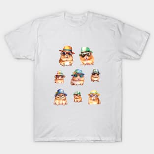 Cute Capybara Wearing Hats Sunglasses T-Shirt